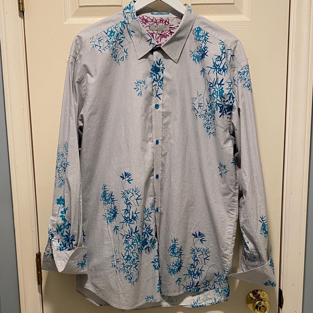 Ted Baker London Bamboo Print Button Down Shirt Size 7 / US XXXL 3XL